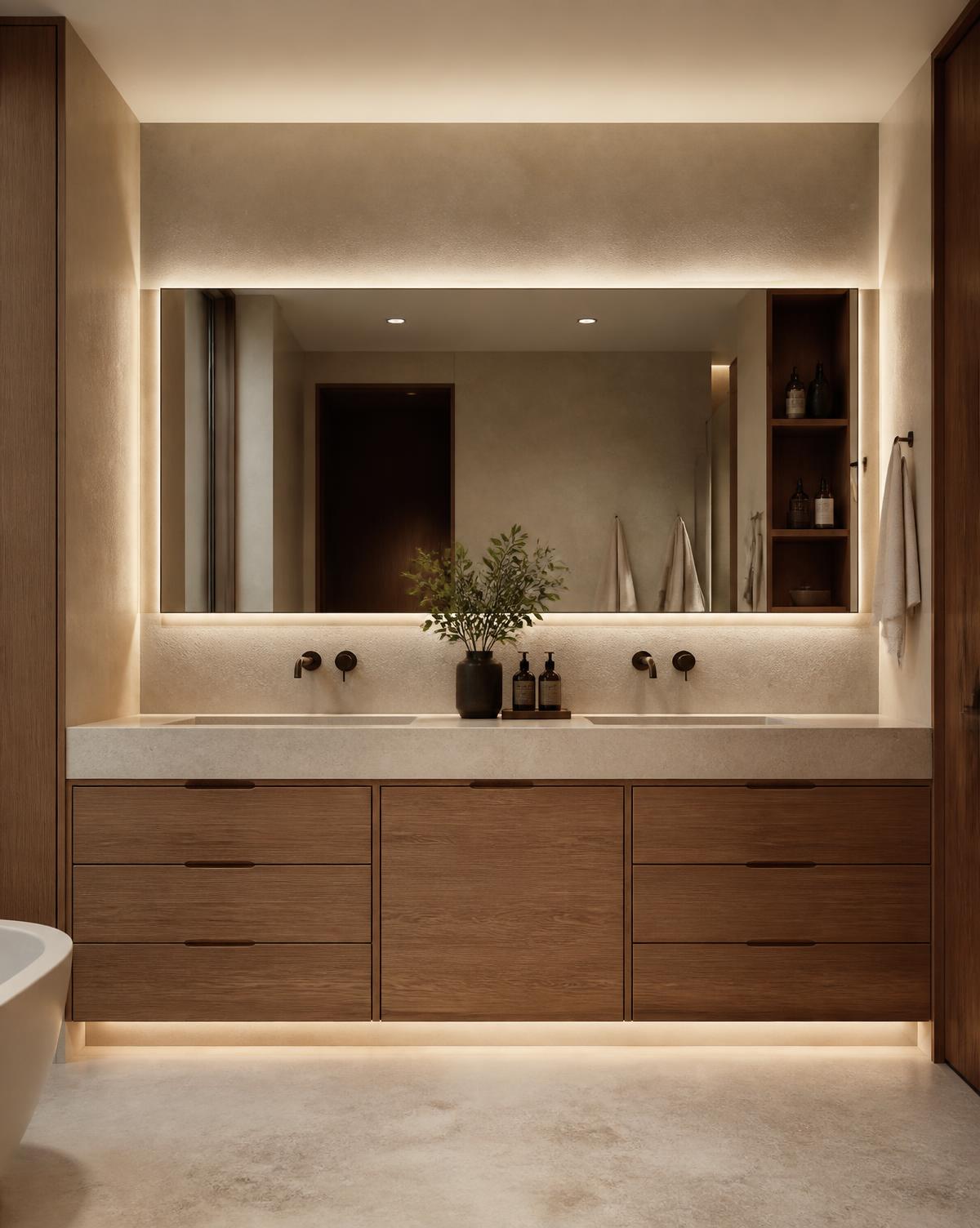 Custom vanity with backlit mirror